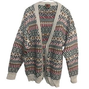 Vintage Boston Traders Cardigan Pure Wool Button Up Thick Knit Sweater